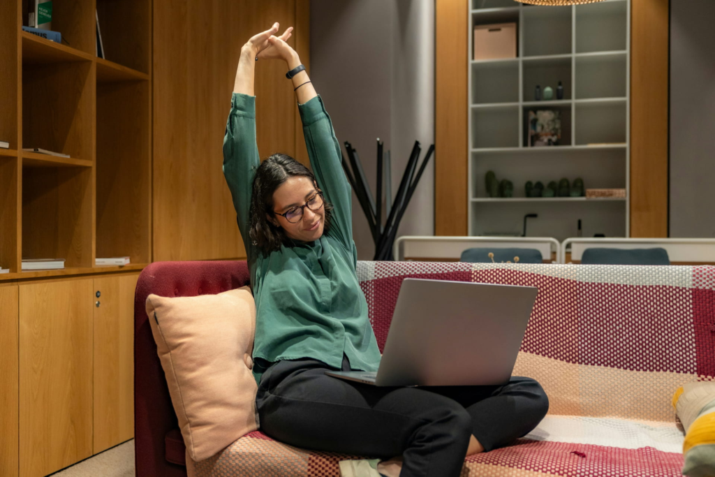stretching in home office